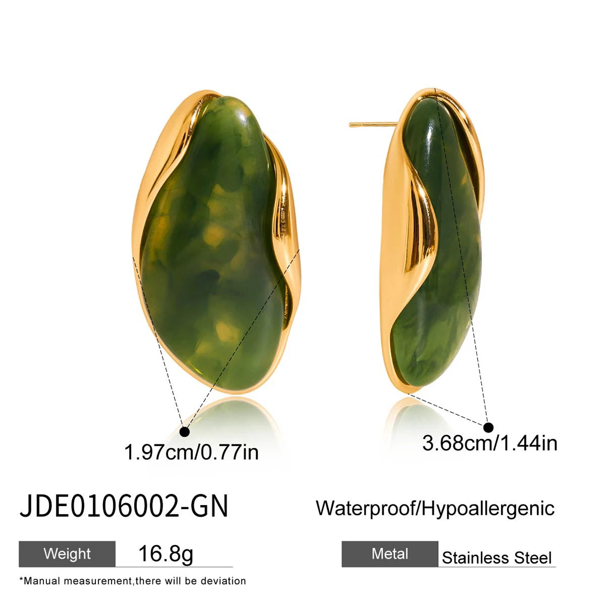Kika Retro 18K Gold Color Plated Stainless Steel Irregular Resin Ear Studs