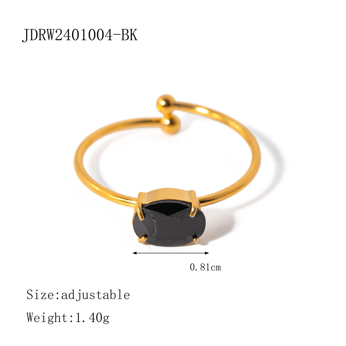 Kika Minimalist Personalized Black Gold Color Stone Ring