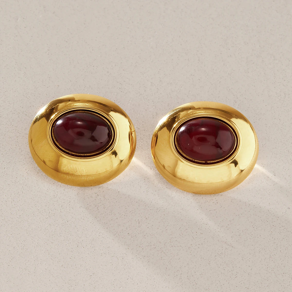 KIKA Classic Red Resin Stud Earrings  18K Gold PVD Plated Stainless Steel 316L