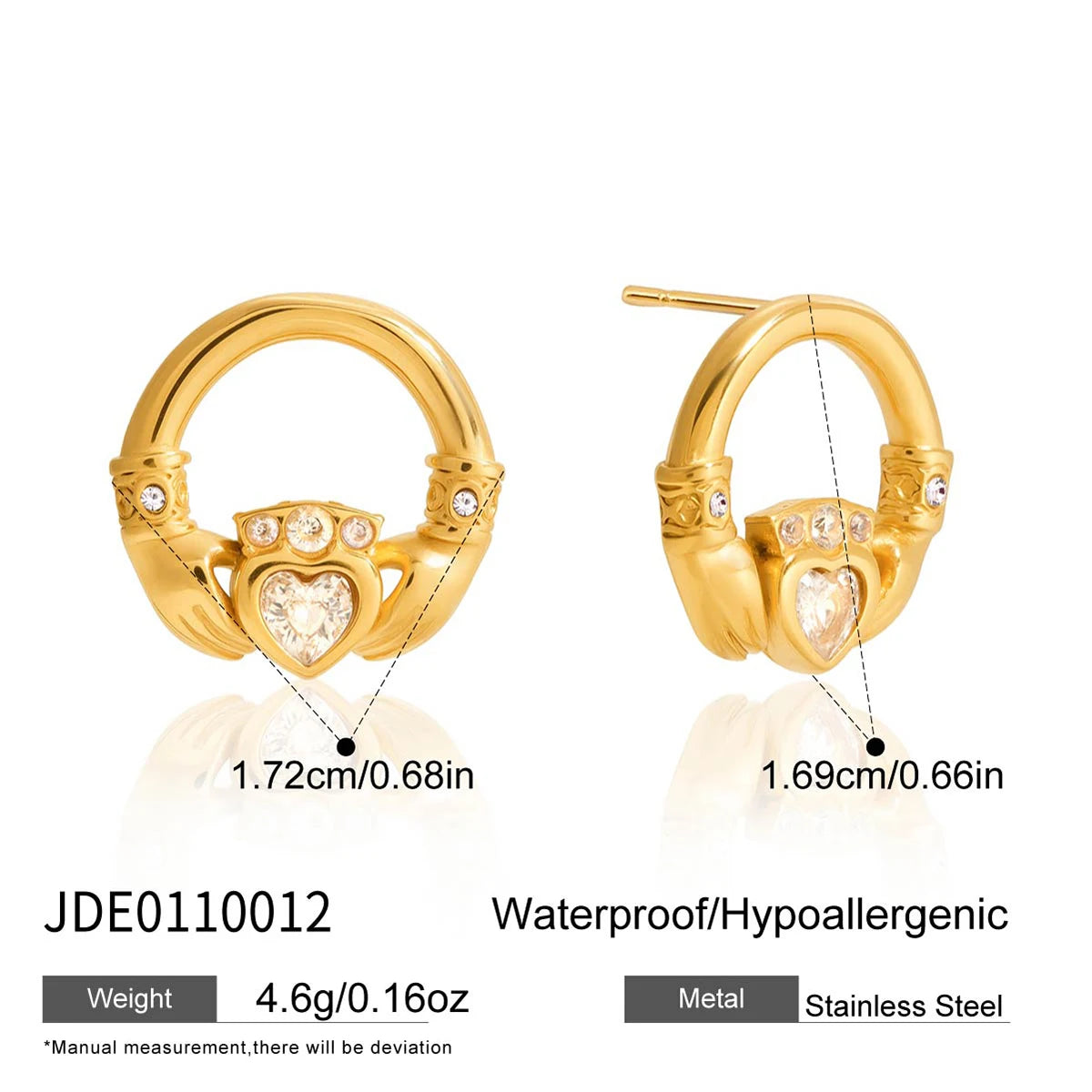 White Heart Shape Rhinestone Friendship Hands Hoop Earring