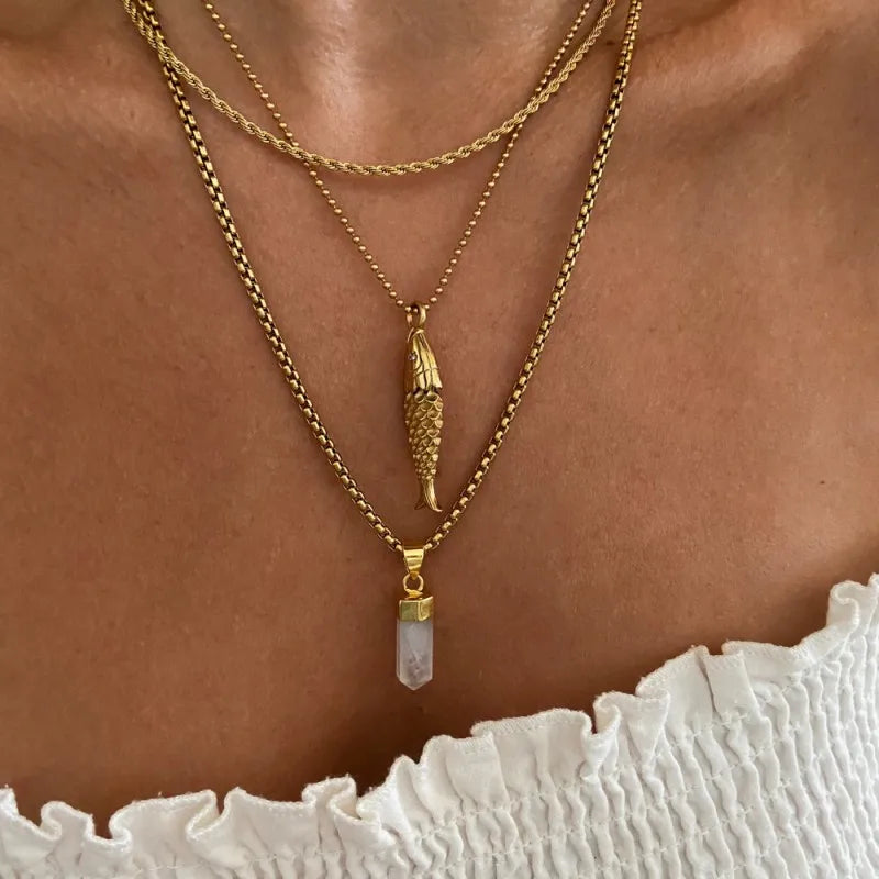 Kika  Minimalist Stainless Steel Carp Pendant Necklace