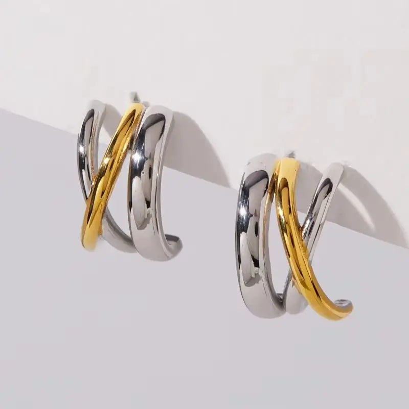 KIKA Mixed Color C Shape Stud Earrings 18K Gold PVD Plated Stainless Steel 316L