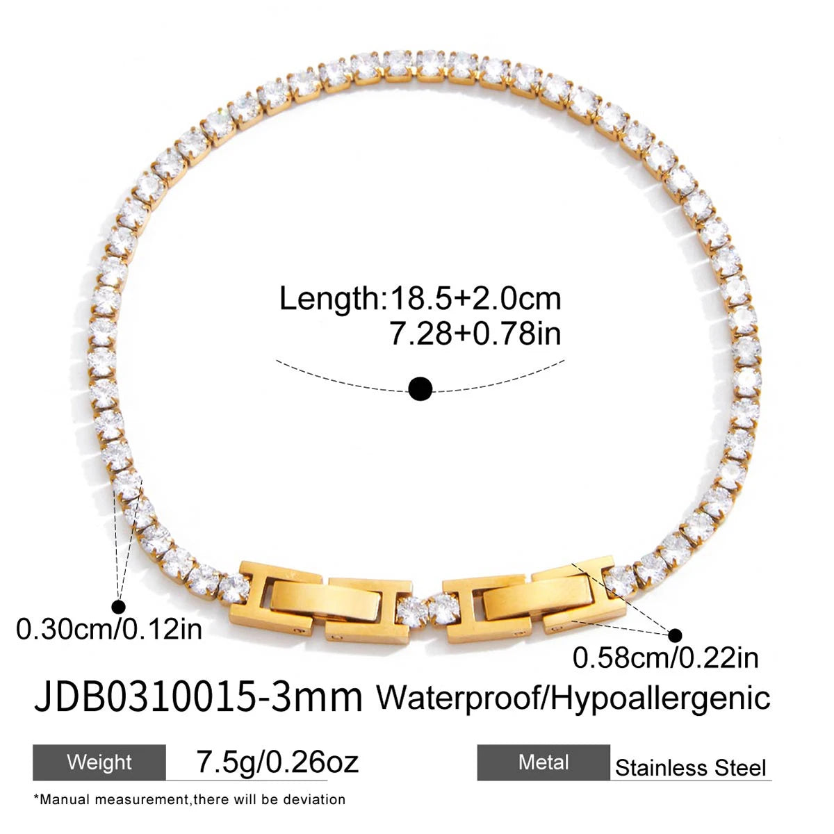 Classic White Round Zircon Tennis Ball Chain Bracelet