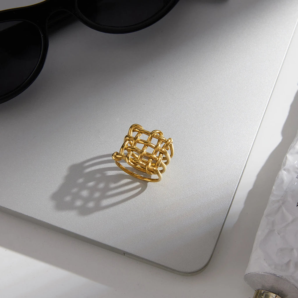 KIKA Minimalist Hollow Mesh Rings PVD Plated Stainless Steel 316L