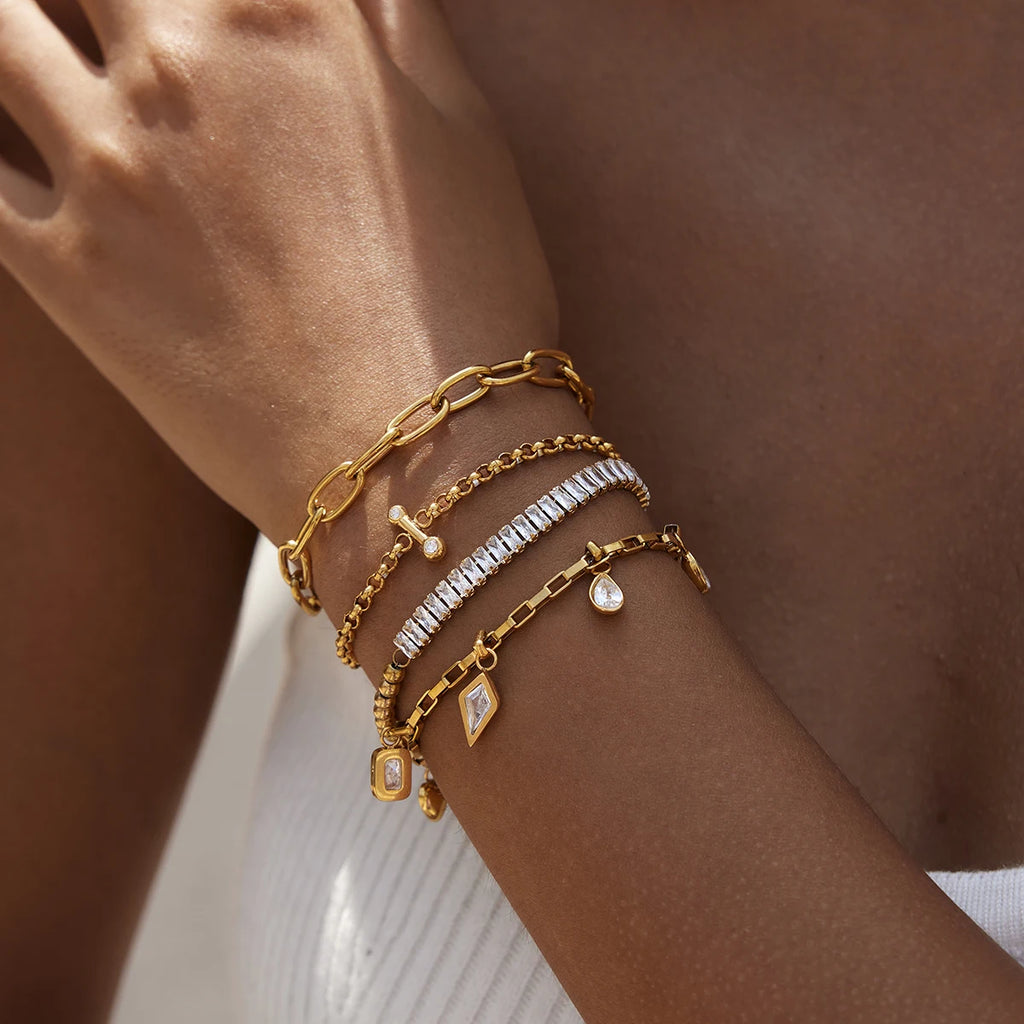 Kika Geometric Zircon Charms Bracelet 18K Gold PVD Plated Stainless Steel Bracelet 316L