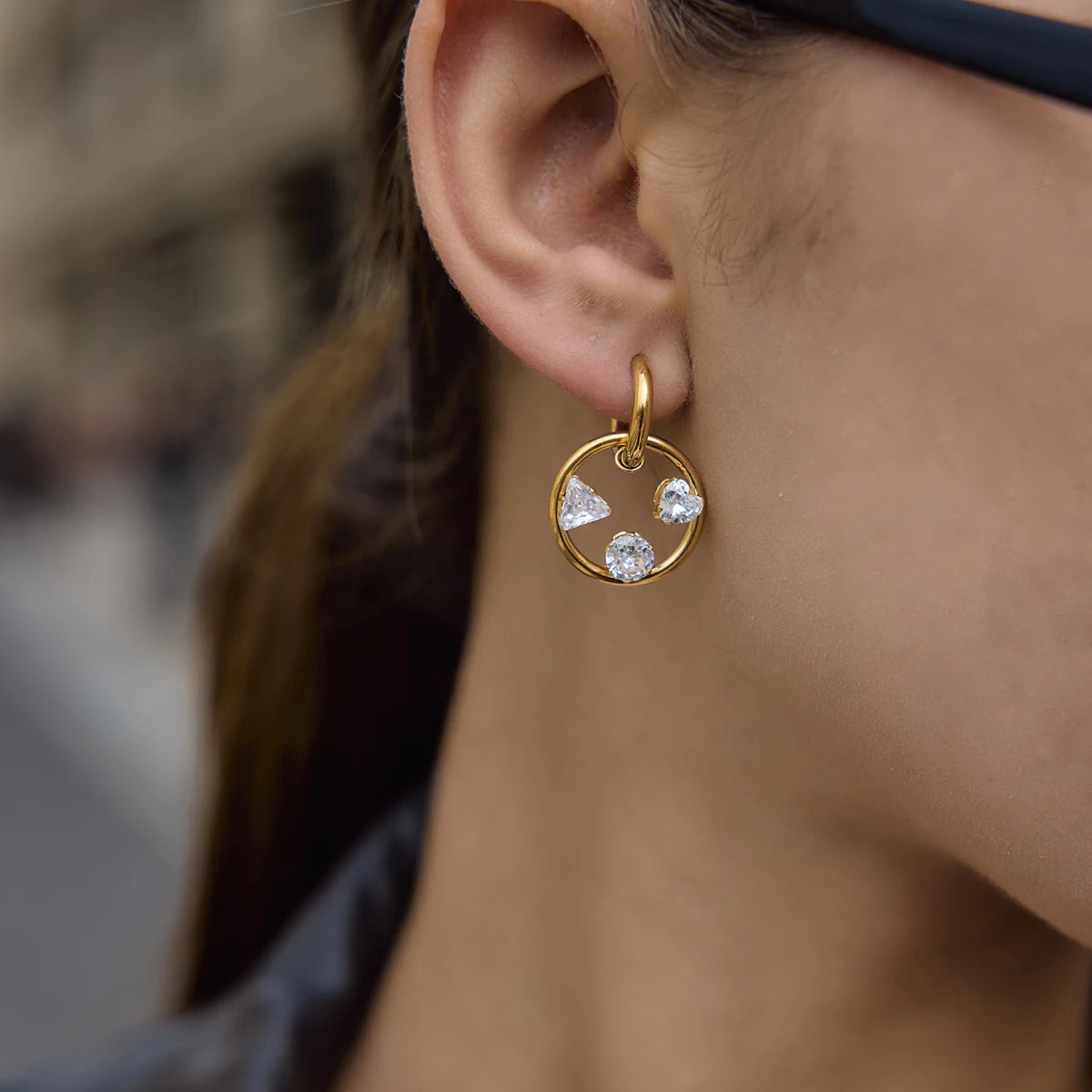 KIKA Geometric Zircon Drop Earrings  PVD Plated Stainless Steel 316L