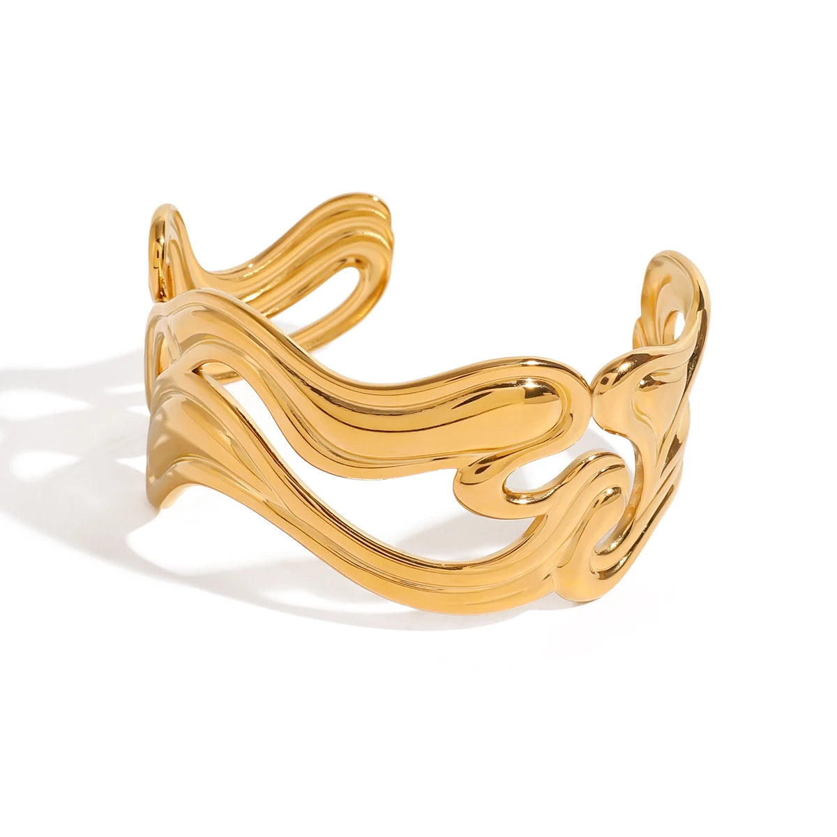 KIKA Waterproof 316l Stainless Steel Irregular Exaggerated Big Cuff Bracelet Bangle Stylish Unique Design Golden Charm