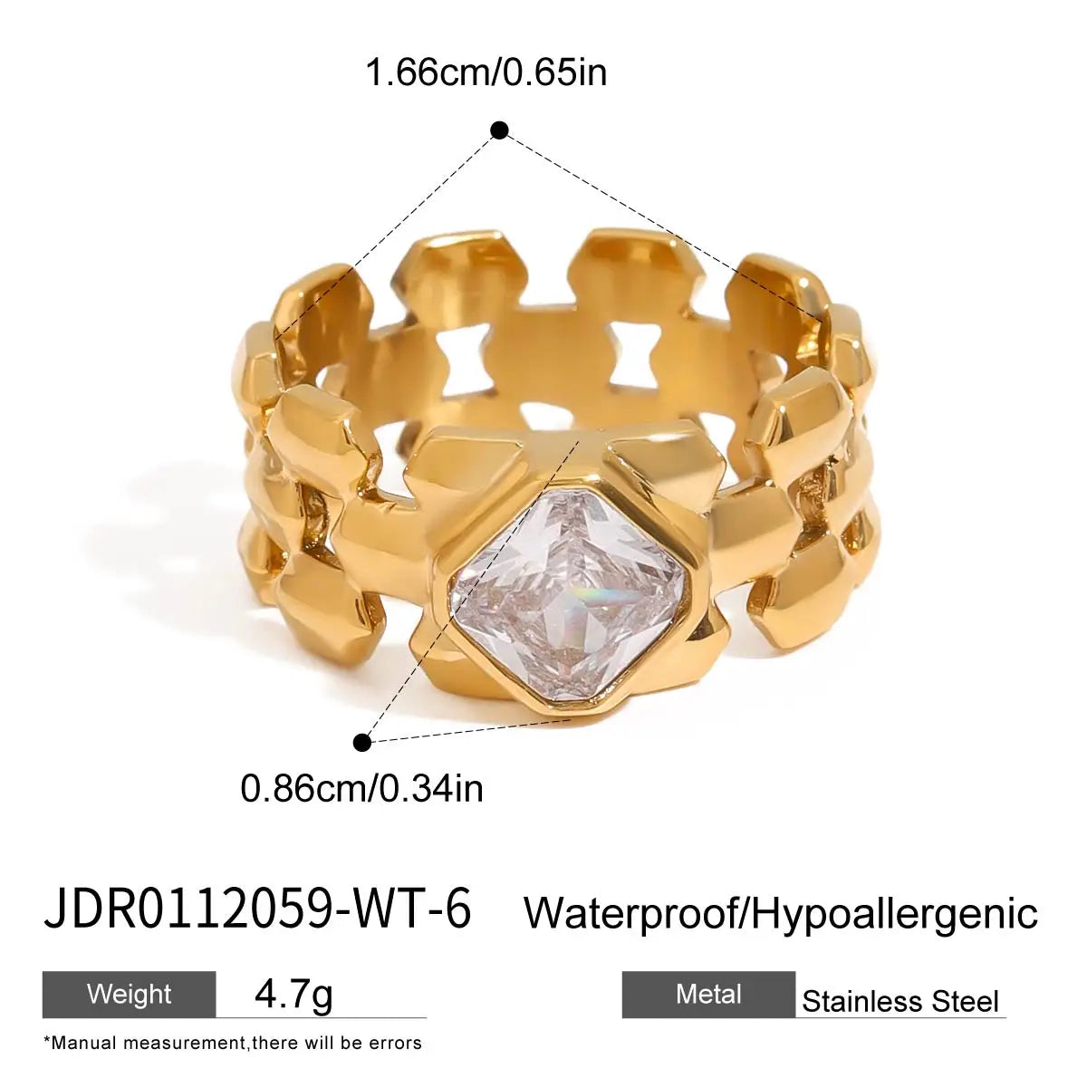 Kika Minimalist Geometric Watch Ring 18K Gold Color Plated Stainless Steel Texture Strap Ring
