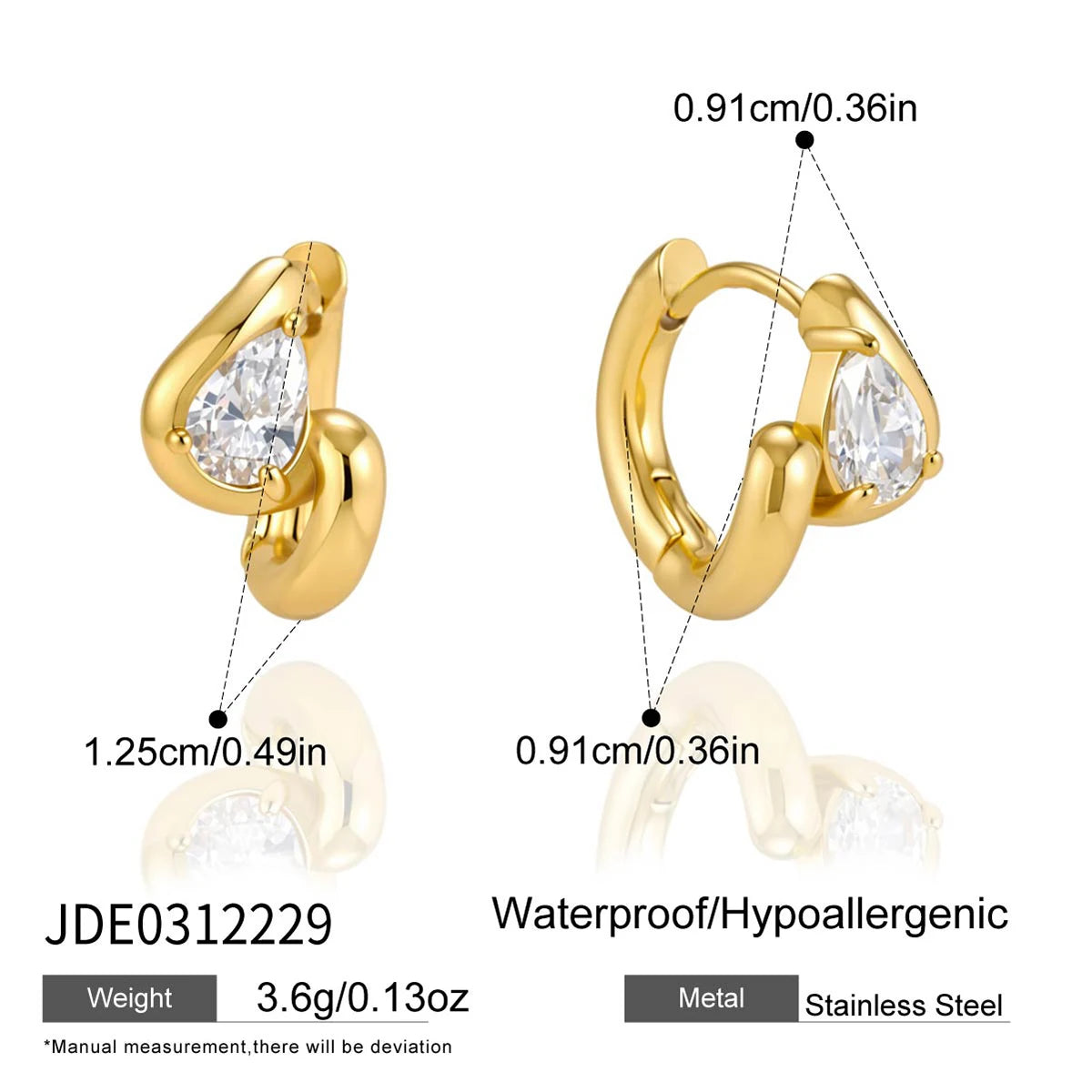 Kika Delicate White Teardrop Shaped Zircon Twisted Wave Stud Earrings