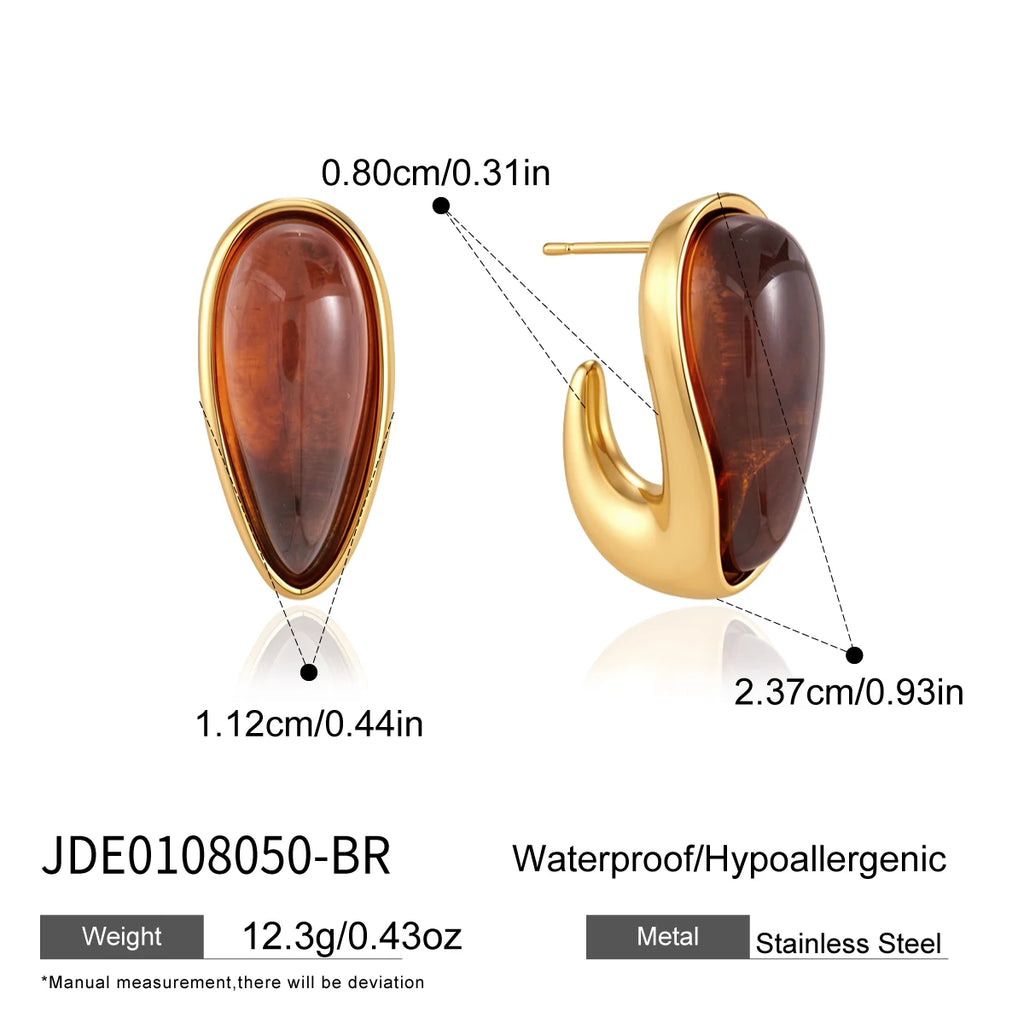 KIKA Elegant Geometric Resin C Shape Stud Earrings For Women 18K Gold PVD Plated Stainless Steel 316L Earrings Fashion Jewelry Gift