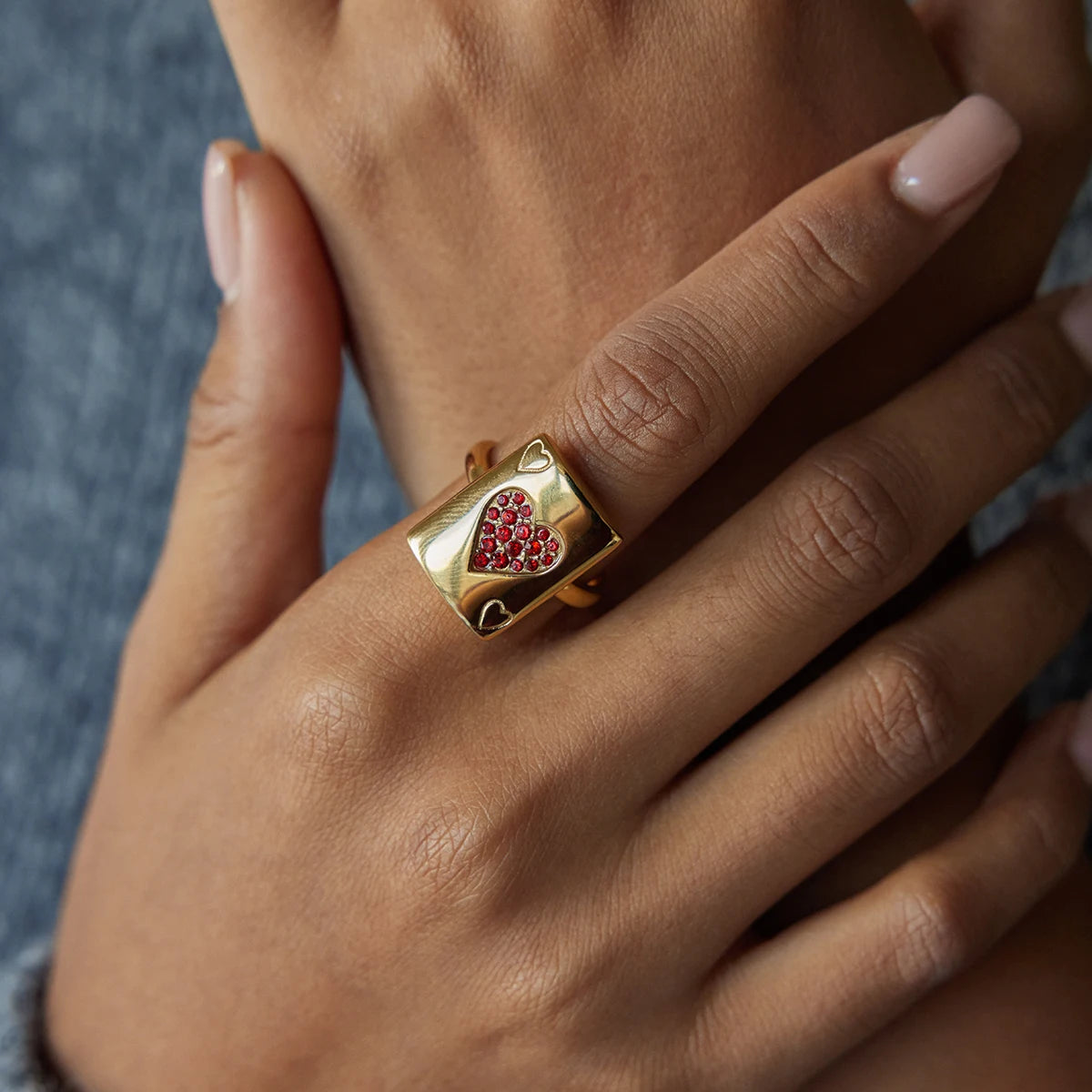 Heart Shaped Red Zircon Poker Ring
