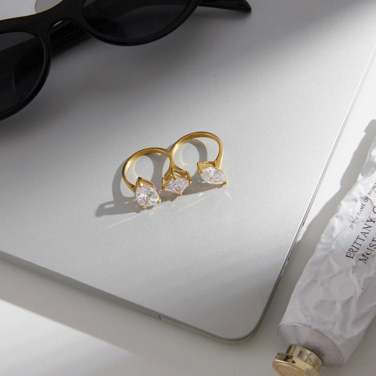 KIKA  Geometric Zircon Two Fingers Rings18K Gold PVD Plated Stainless Steel 316L