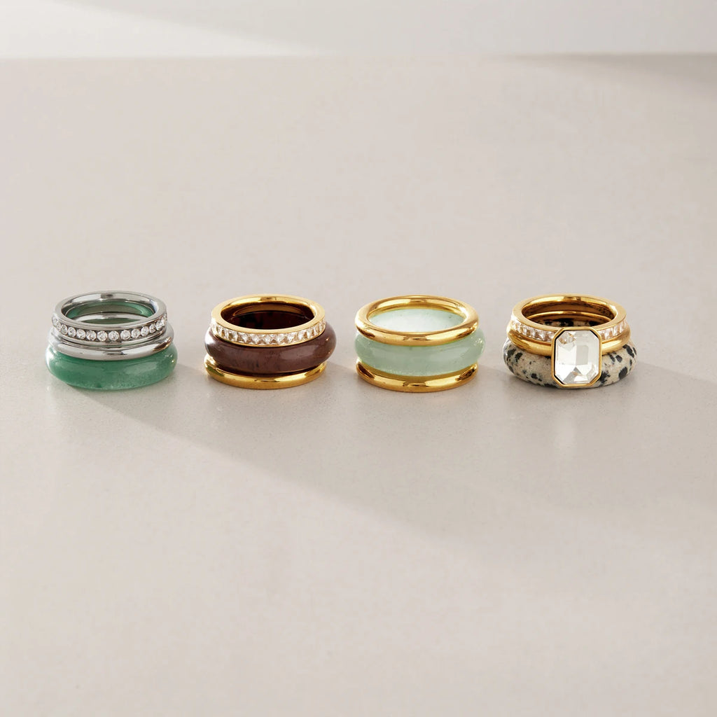 Kika Elegant Natural Stone Rings Gold PVD Plated Stainless Steel 316L