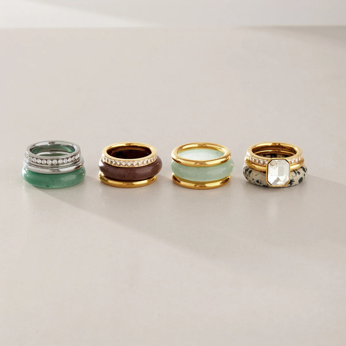 Kika Elegant Natural Stone Rings Gold PVD Plated Stainless Steel 316L