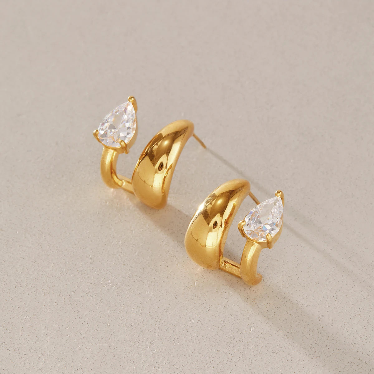 KIKA Delicate Water Drop Zircon Earrings For Women Double Layer 18K Gold PVD Plated Stainless Steel Earrings Fashion Jewelry