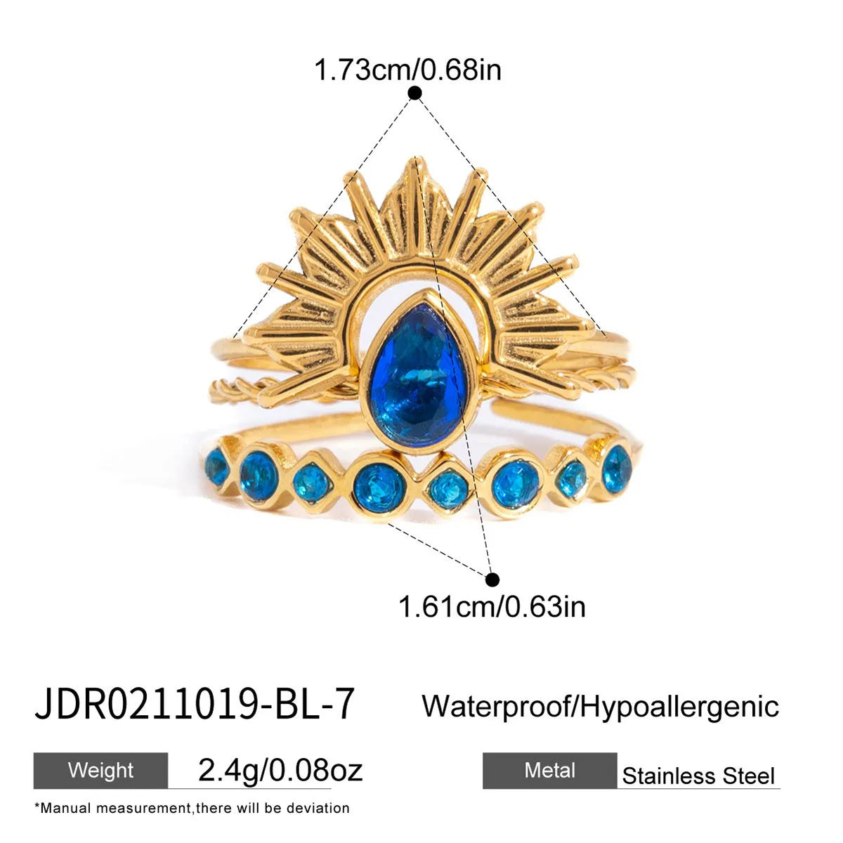Kika Elegant Blue Zircon Statement Rings 18K Gold PVD Plated Stainless Steel 316L