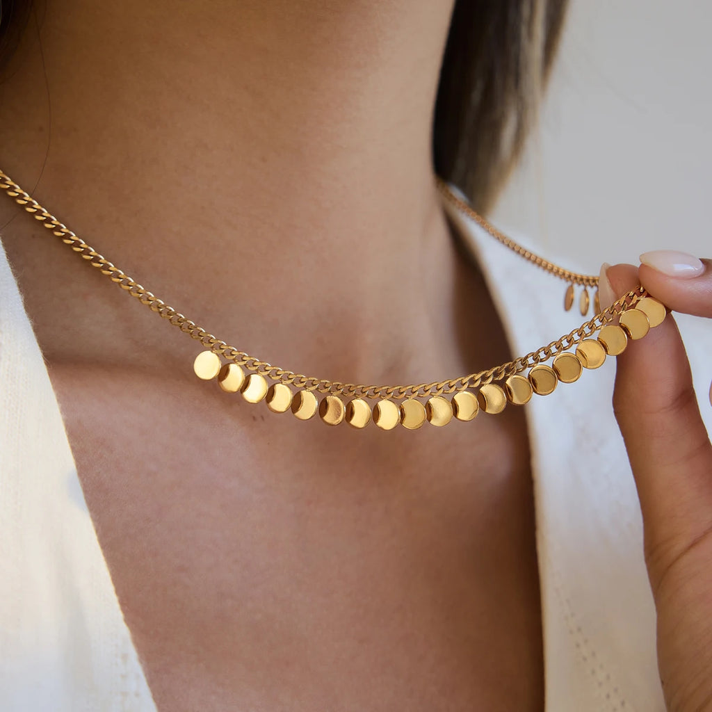KIKA Classic Round Sequins Pendant Necklace For Women Minimalist 18K Gold PVD Plated Stainless Steel Necklace Fashion Jewelry