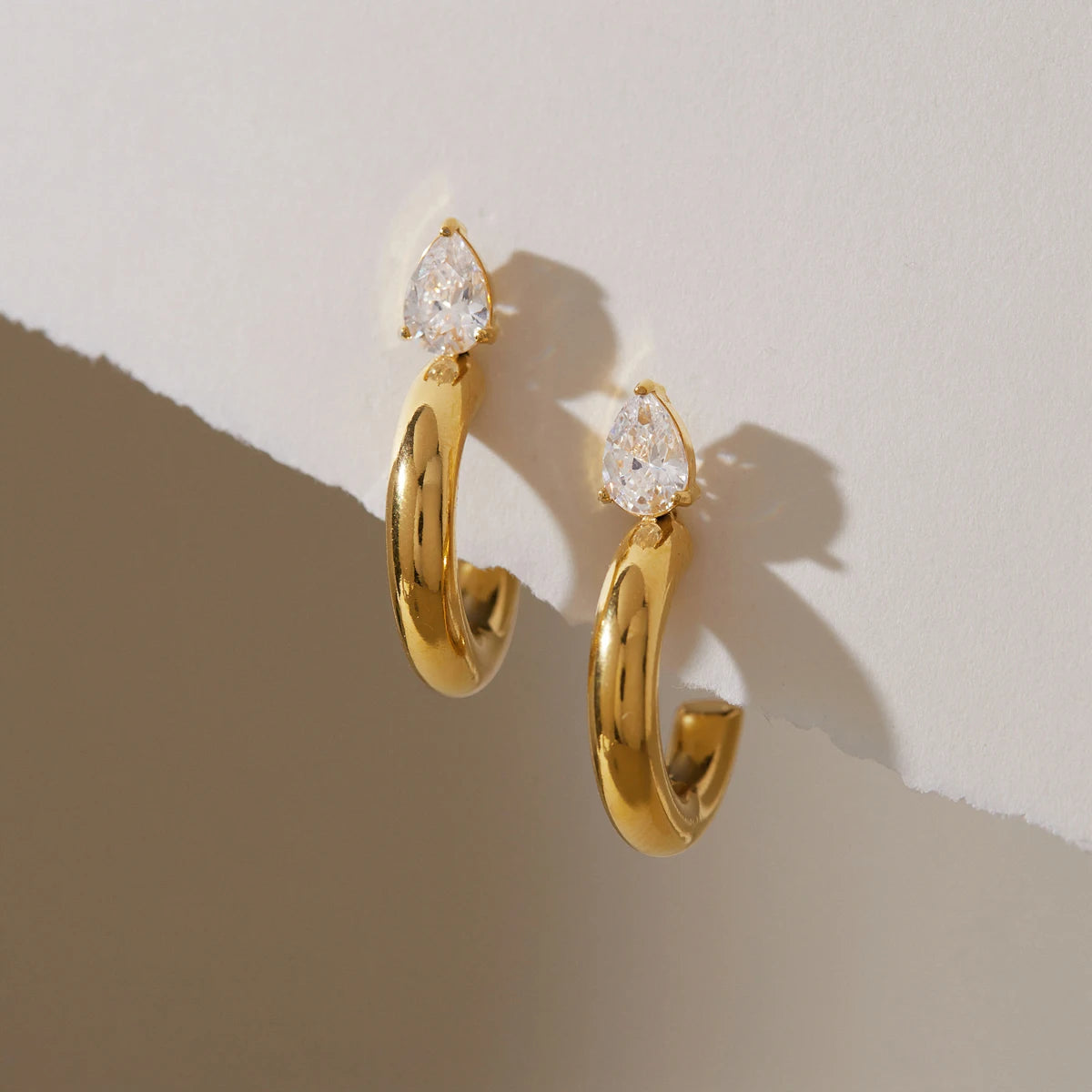 KIKA Water Drop Zircon C Shape Stud EarringsGold PVD Plated Stainless Steel316L