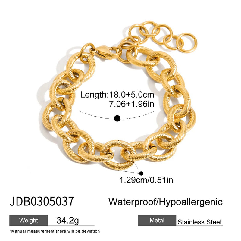 Kika Vintage 18k PVD Gold Color Plated Stainless Steel Thread Coarse Cross Chain Bracelet