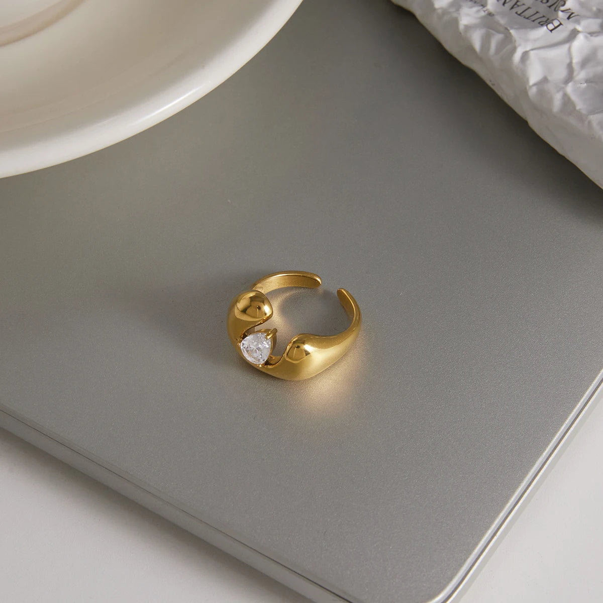 Kika Classic Water Drop Zircon U Shape Open Rings