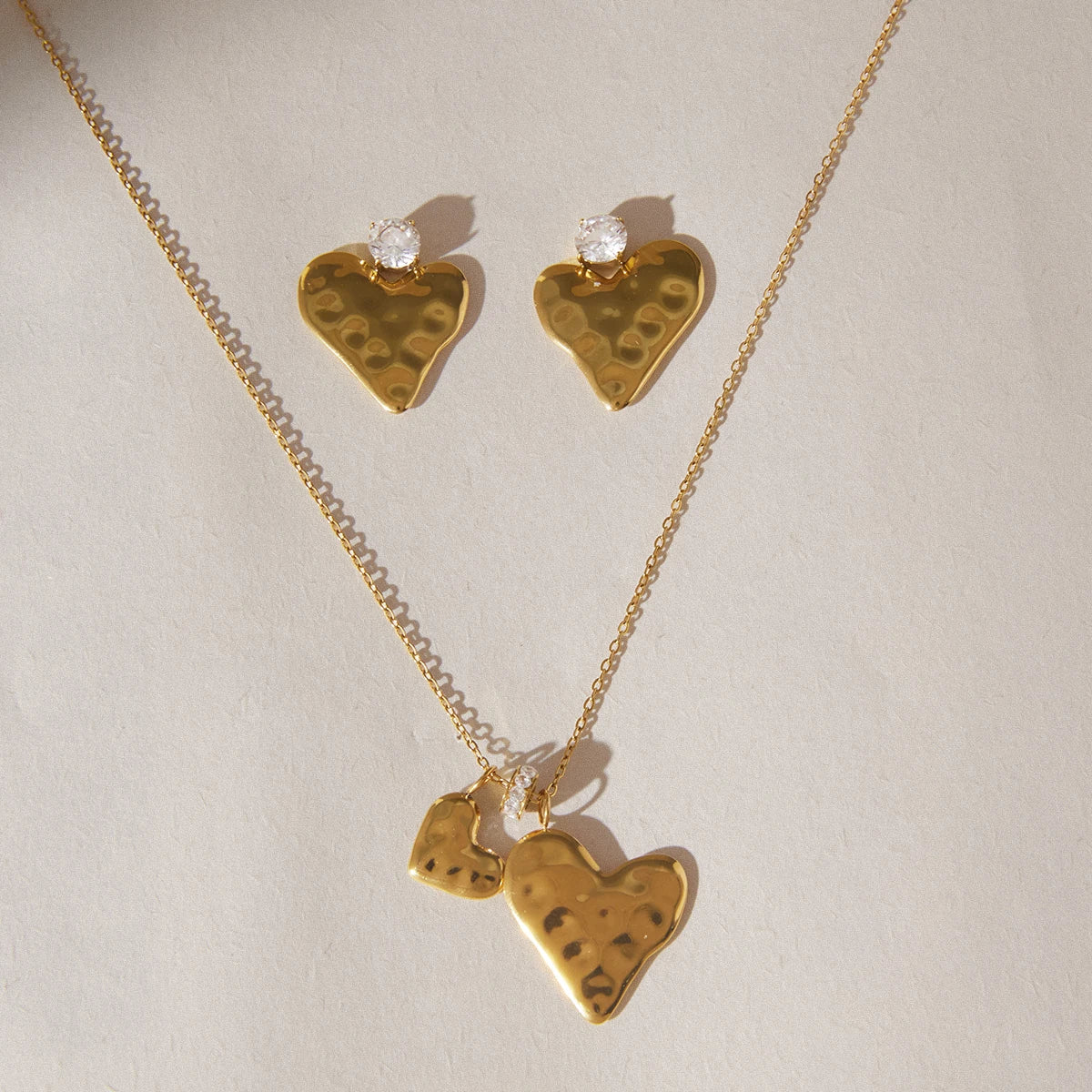 Kika Romantic Heart Necklace Earrings Jewelry Set For Women Minimalist 18K Gold PVD Plated Stainless Steel 316L