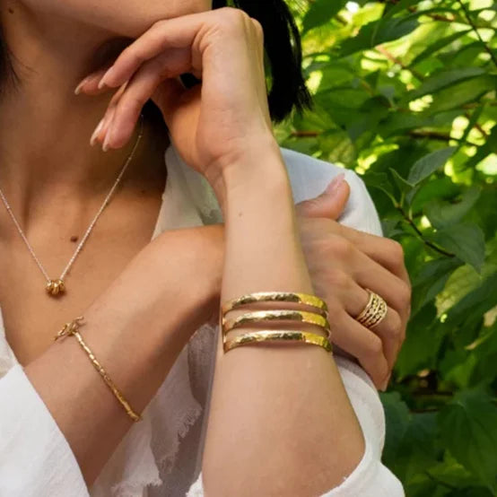 KIKA Stainless Steel Statement Gold Color Cuff Bracelet Bangle Metal Texture Multi-Layer Temperament Waterproof Jewelry