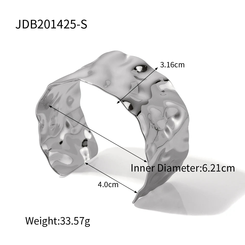KIKA Unique Stainless Steel 316L Metal Wide Cuff Open Bracelet Bangle  PVD Plated Waterproof