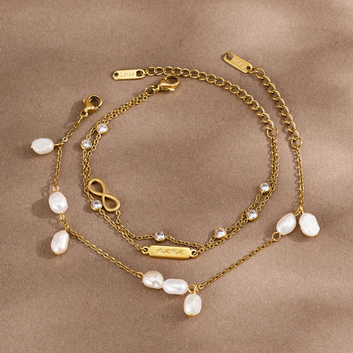 Kika Delicate White Round Zircon Infinite Symbol Mama Mother'S Day Double-Layer Bracelet With Freshwater Pearls