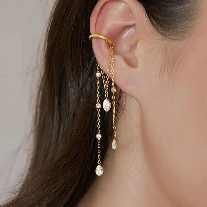 KIKA 1 PC Geometric Zircon Non-piercing Ear Clip For Women Minimalist 18K Gold Plated Stainless Steel 316L