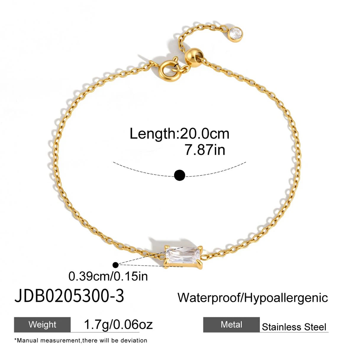 Kika Delicate Geometric Zircon Charm Bracelet For Women Minimalist 18K Gold PVD Plated Stainless Steel 316L