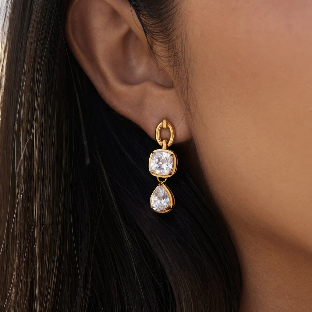 KIKA Asymmetric Zircon Drop Earrings For Women Minimalist 18K Gold PVD Plated Stainless Steel Earrings Fashion Jewelry Gift
