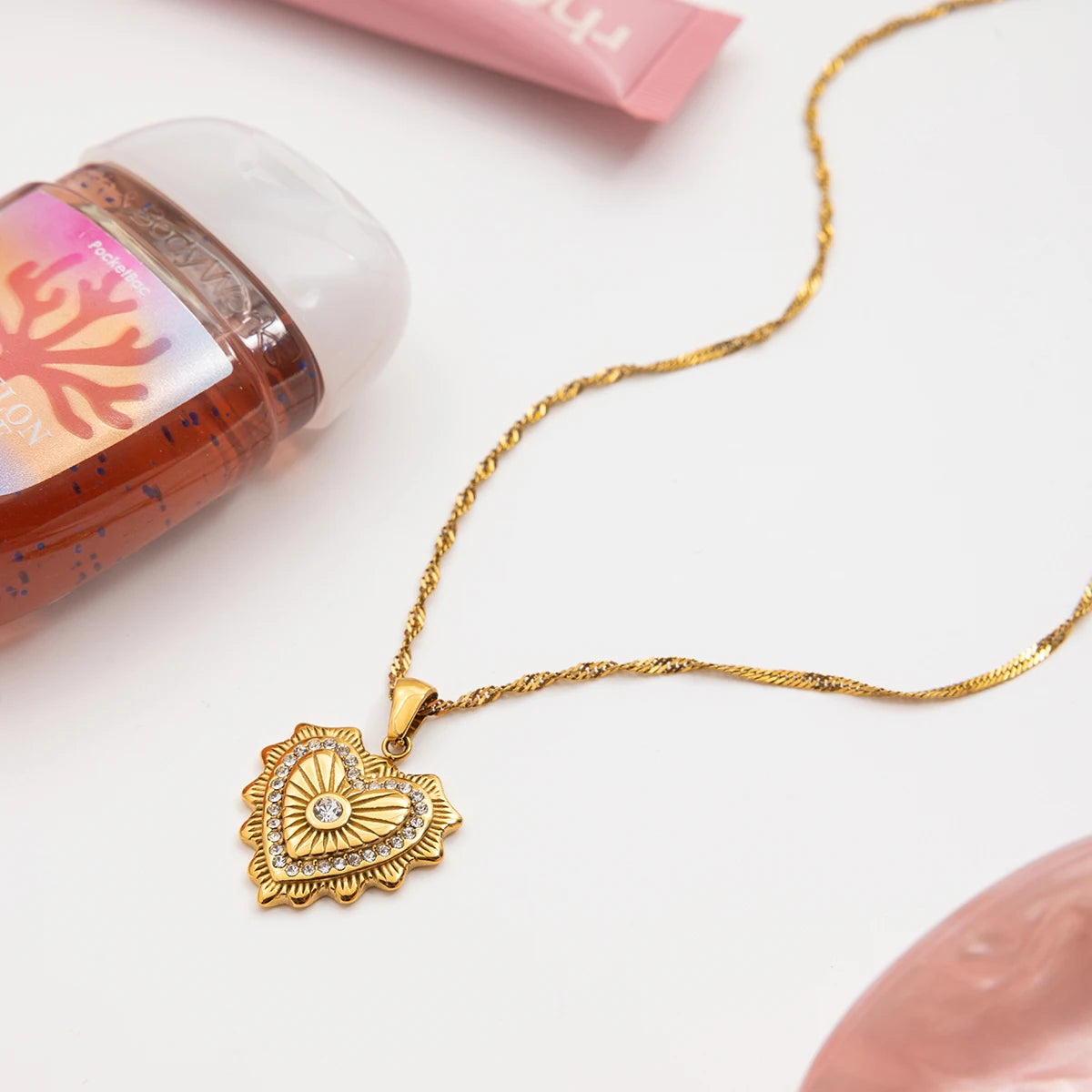 Kika Ribbed Heart Shaped Pendant Necklace