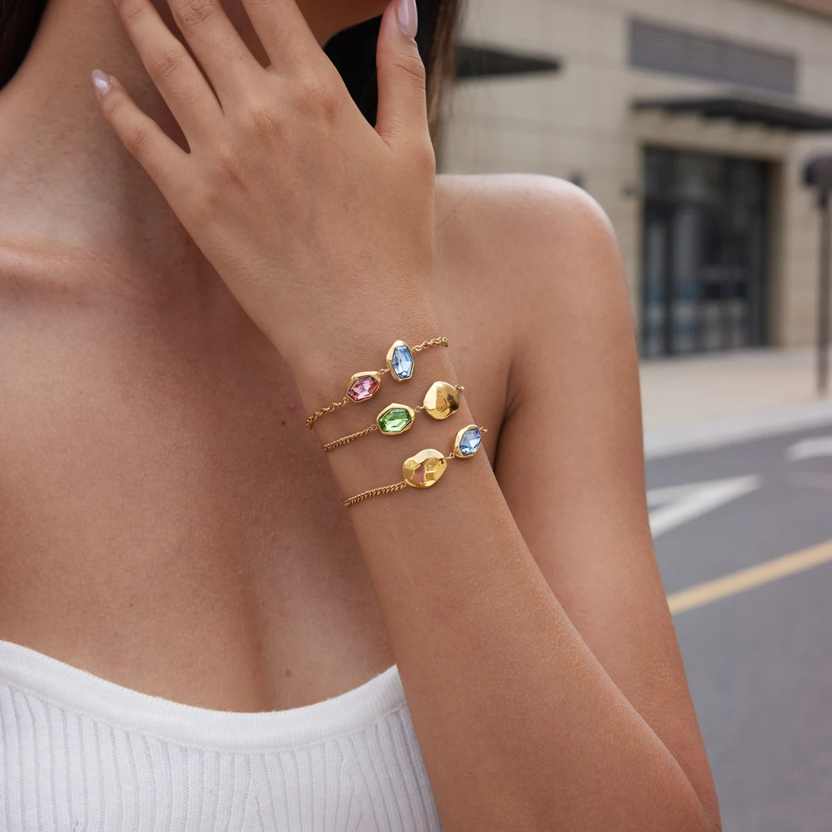 Kika Elegant Geometric Glass Stone Bracelet 18K Gold PVD Plated Stainless Steel 316L