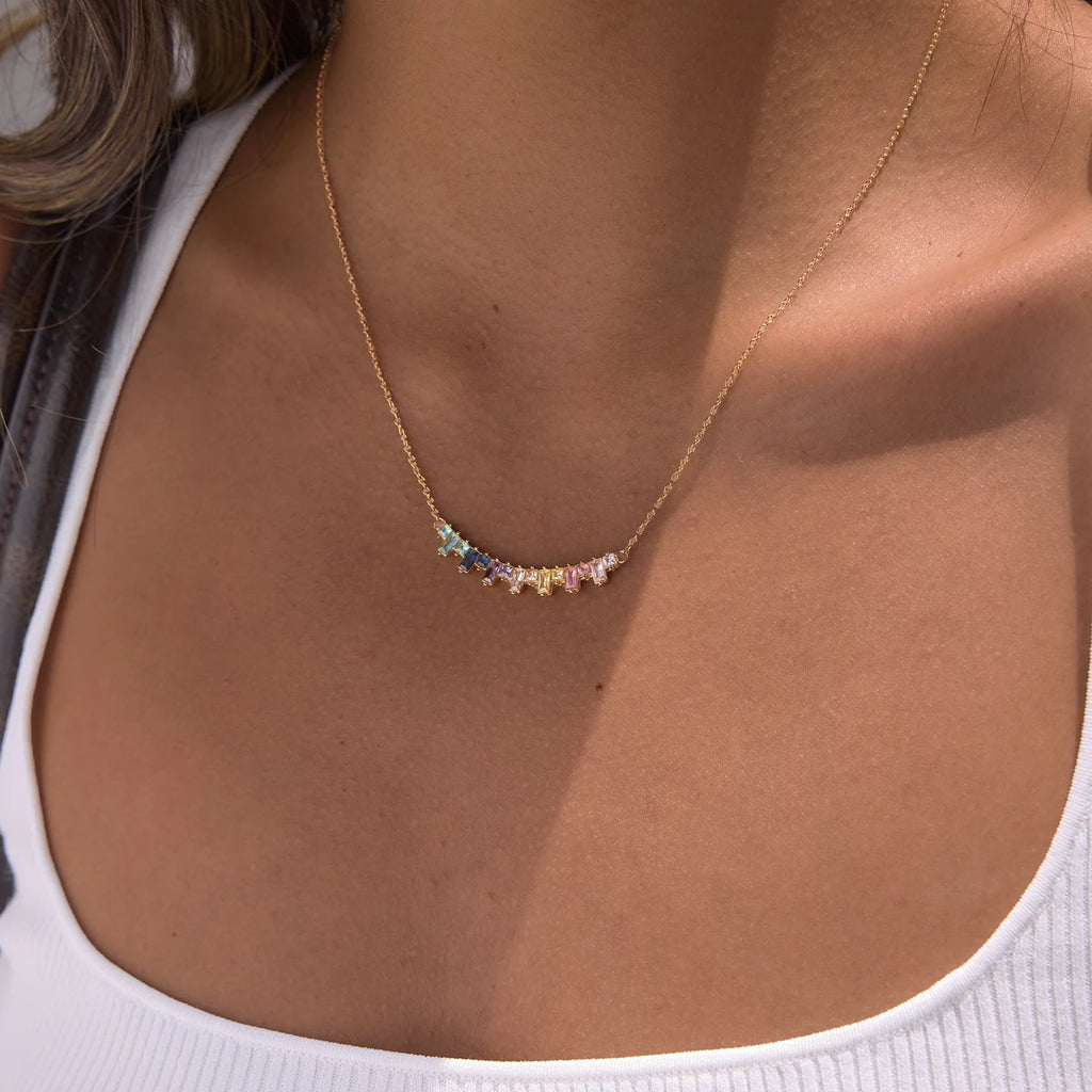 KIKA Multicolor Glass Stone Smile Shape Pendant Necklace 18K Gold PVD Plated Stainless Steel 316L