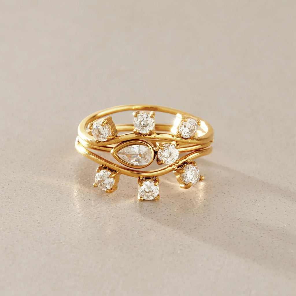 KIKA 3 Pcs/Set Stackable Geometric Zircon Rings For Women Minimalist 18K Gold PVD Plated Stainless Steel 316L