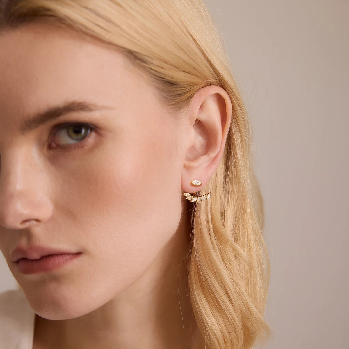 KIKA Delicate Zircon Earring Jackets For Women Front Back 18K Gold PVD Plated Stainless Steel Stud Earrings Fashion Jewelry