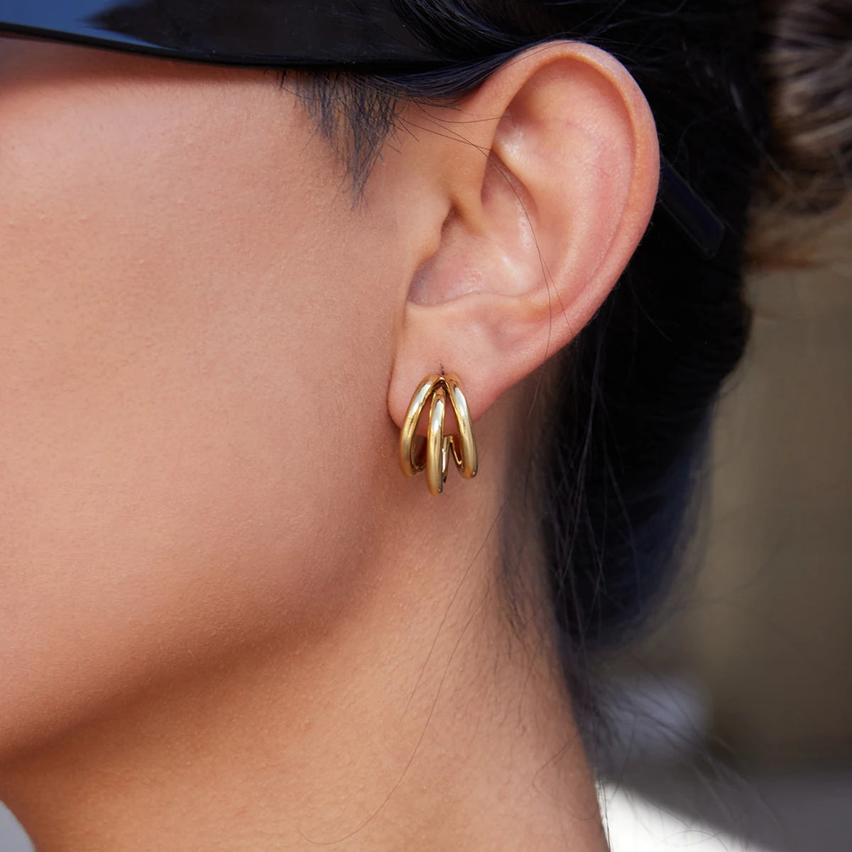 KIKA Minimalist Classic 18K Gold Color PVD  Plated Stainless Steel 316L C-Shaped Earrings Hypoallergenic Waterproof