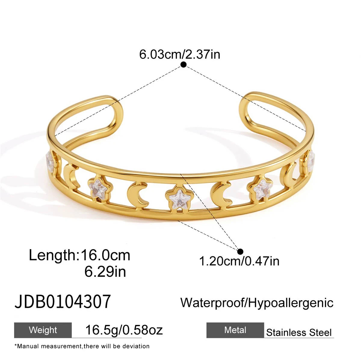 Kika Round Heart Star Zircon Cuff Bracelet For Women Multilayer 18K Gold Plated Stainless Steel Open Bangle Fashion Jewelry