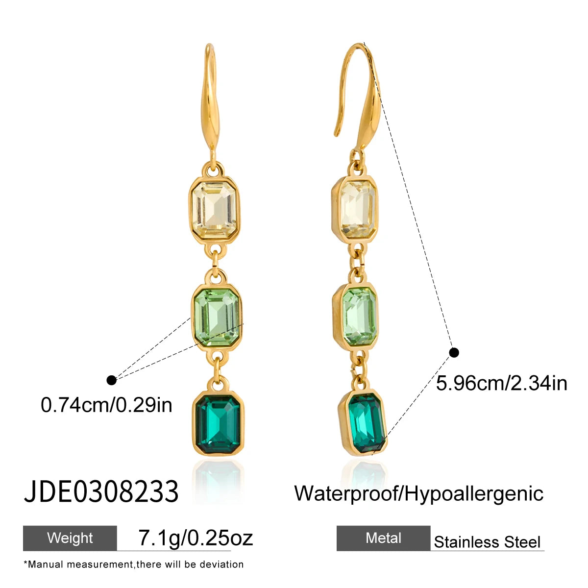 KIKA Multicolor Geometric Crystal Drop Earrings For Women 18K Gold PVD Plated Stainless Steel Earrings Fashion Jewelry Gift