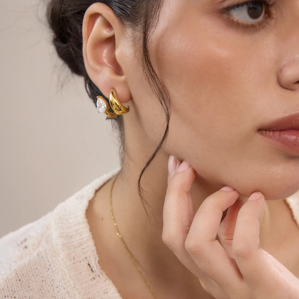 KIKA Delicate Water Drop Zircon Earrings For Women Double Layer 18K Gold PVD Plated Stainless Steel Earrings Fashion Jewelry