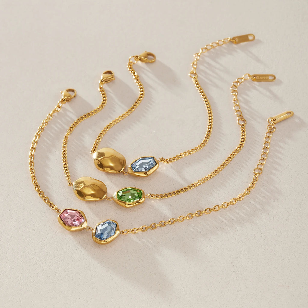 Kika Elegant Geometric Glass Stone Bracelet 18K Gold PVD Plated Stainless Steel 316L