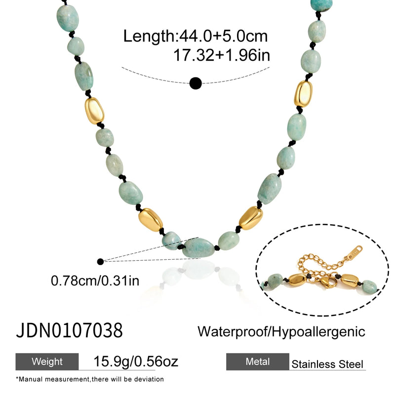 KIKA Elegant Natural Stone Bead Necklace For Women Minimalist 18K Gold Plated Stainless Steel Necklace Fashion Jewelry Gift