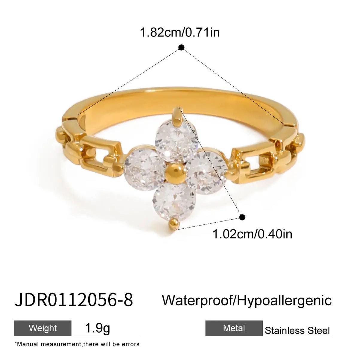 KIKA Minimalist 18K Gold Color PVD Plated Stainless Steel 316L Geometric Zircon Flower Ring Stackable Texture Ring