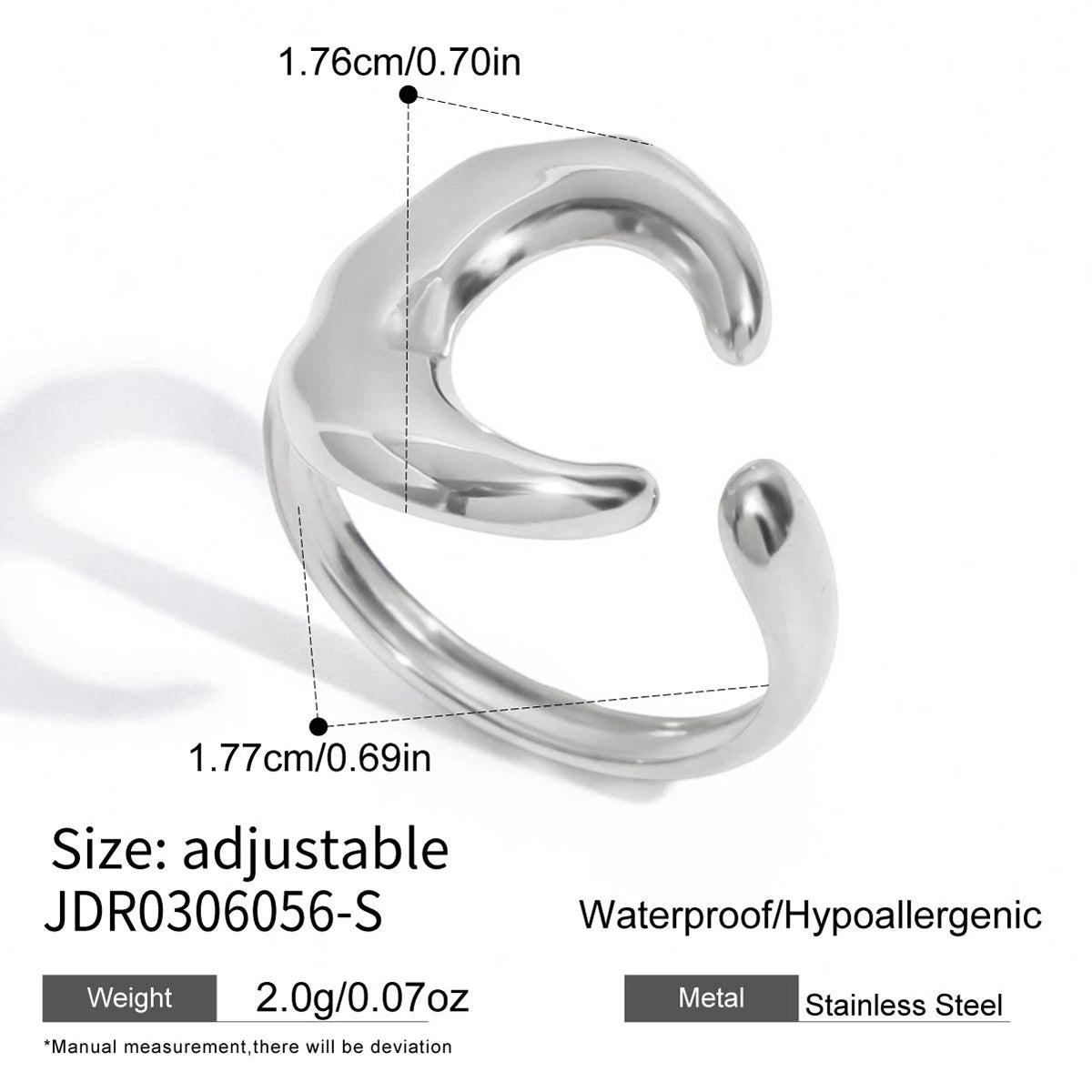 Kika Geometry Steel-Colored Open Ring With Zircon