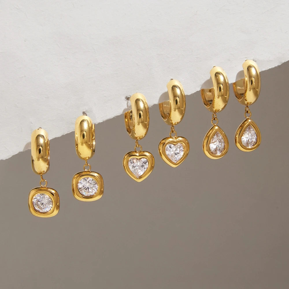 KIKA Delicate Geometric Zircon Drop Earrings  18K Gold PVD Plated Stainless Steel 316L