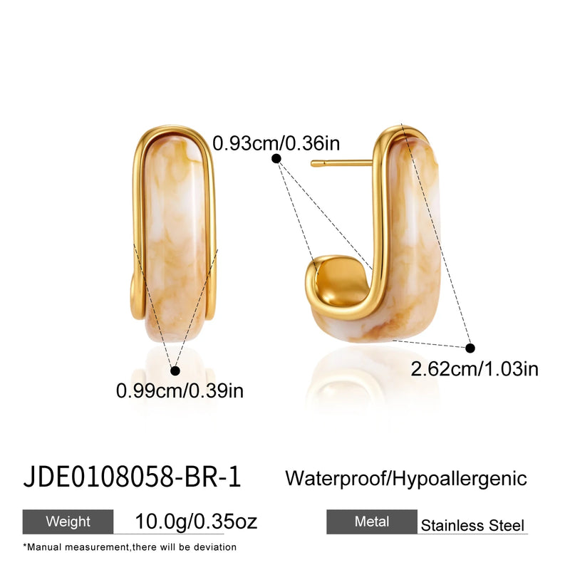 KIKA Vintage L Shape Resin Stud Earrings For Women Minimalist 18K Gold PVD Plated Stainless Steel Earrings Fashion Jewelry
