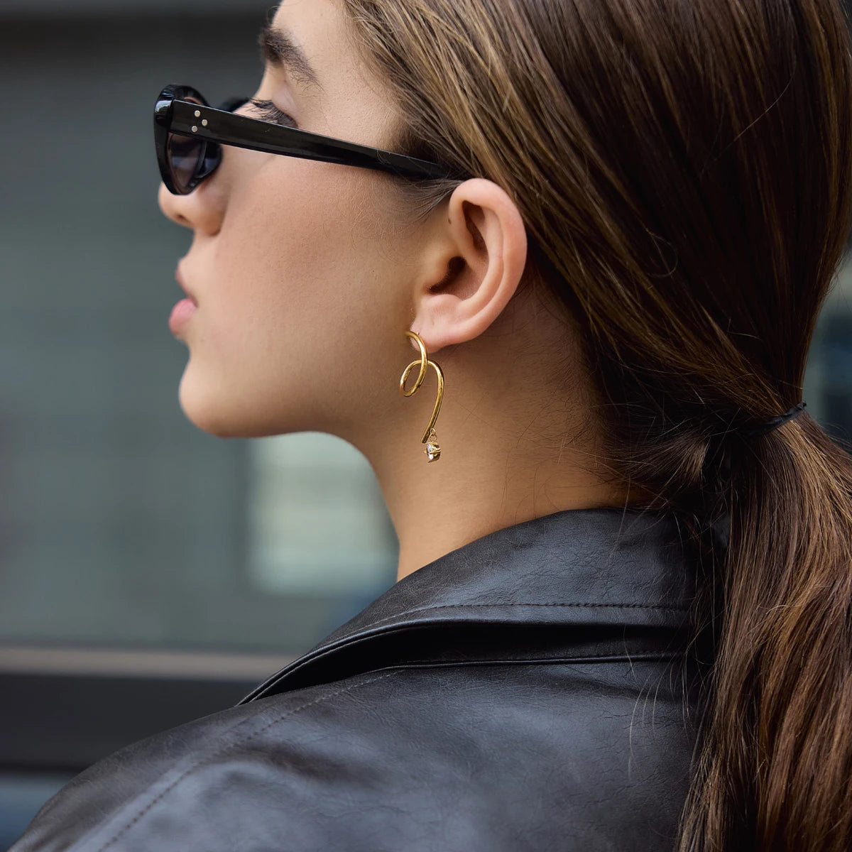 Kika Asymmetric Water Drop Round Zircon Spiral Stud Earrings
