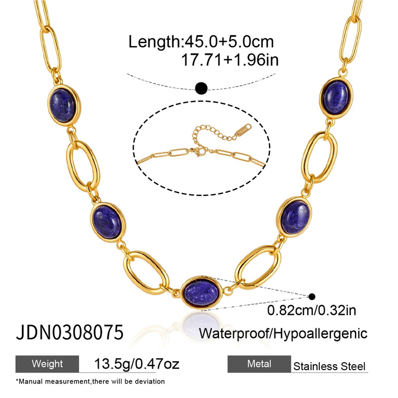 KIKA Vintage Lapis Lazuli Natural Stone Necklace For Women 18K Gold PVD Plated Stainless Steel Necklace Simple Fashion Jewelry