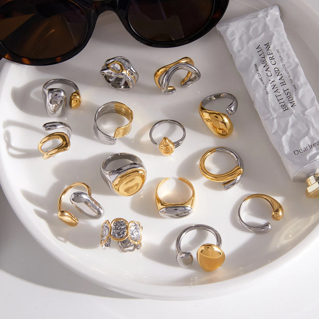 Minimalist Two tone Hollow Asymmetric Ring