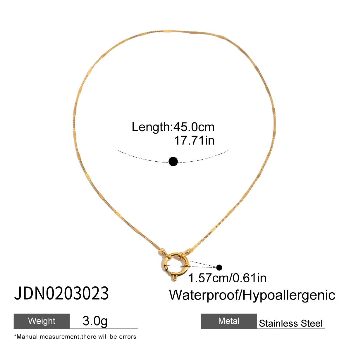 Kika Minimalist Classic Style 18K Gold Color Plated Stainless Steel Paperclip Chain